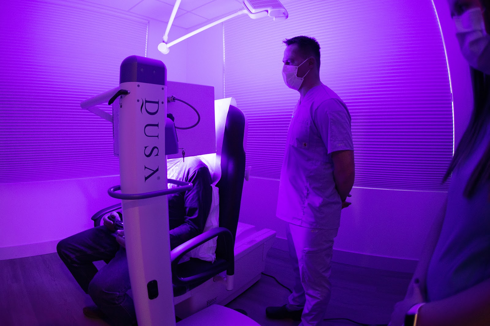 a patient receiving photodynamic therapy treatment at Dr Ben Wiese's private skin cancer clinic in Kelowna